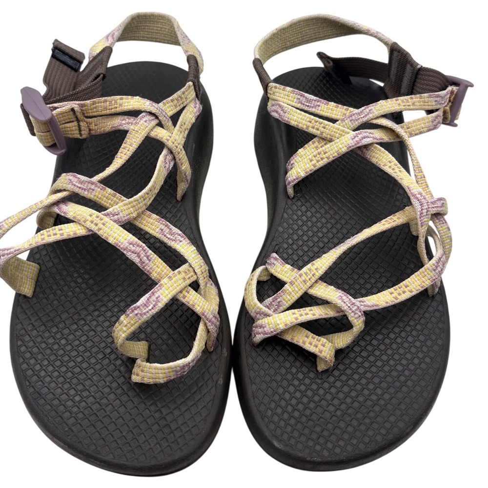 CHACO Womens Strappy Sport Sandals Sz 8 Yellow Purple Granola Girl Gorpcore
